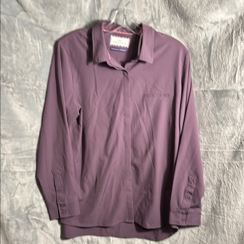 Modern Ambition women’s‎ relaxed travel shirt M Purple Button-Up faux pocket